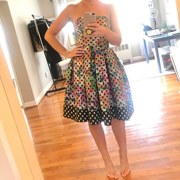 Anthropologie Sz 0 Corey Lynn Calter Polka Dot Strapless Floral Dress Was $298 - Picture 11 of 11